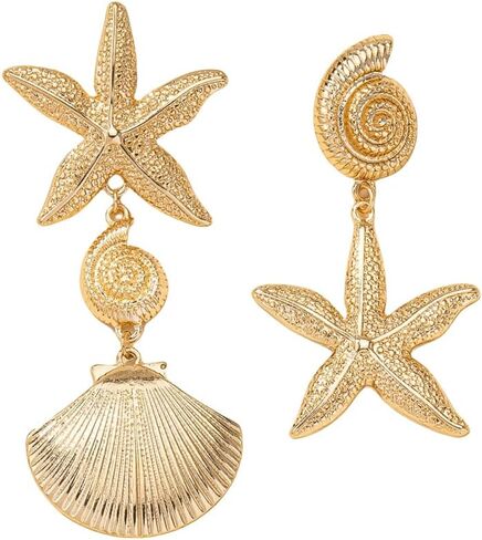 Gold Shell Starfish Dangle Earring Asymmetric Summer Earrings for Women Ocean Beach Party Jewelry in Saudi Arabia