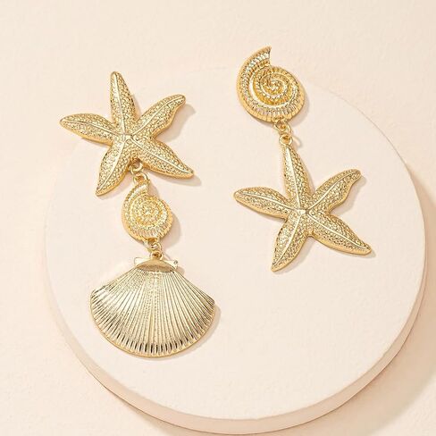 Gold Shell Starfish Dangle Earring Asymmetric Summer Earrings for Women Ocean Beach Party Jewelry in Saudi Arabia