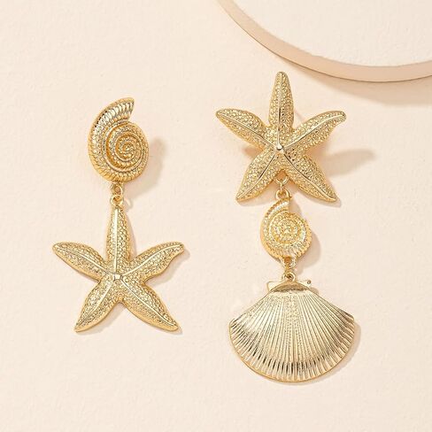 Gold Shell Starfish Dangle Earring Asymmetric Summer Earrings for Women Ocean Beach Party Jewelry in Saudi Arabia
