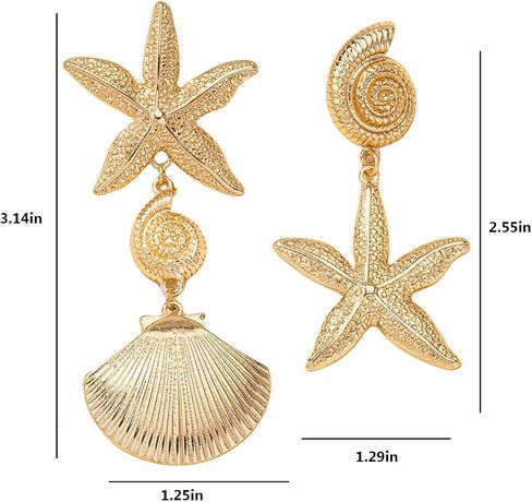Gold Shell Starfish Dangle Earring Asymmetric Summer Earrings for Women Ocean Beach Party Jewelry in Saudi Arabia