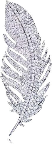 Feather Brooch Pin for Women Trendy Elegant Gold Silver Rhinestone Crystal Feather Leaf Brooch Lapel Pins Clothing Hat Bag Dress Jewelry Gifts Accessories in Kuwait
