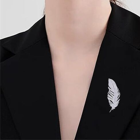 Feather Brooch Pin for Women Trendy Elegant Gold Silver Rhinestone Crystal Feather Leaf Brooch Lapel Pins Clothing Hat Bag Dress Jewelry Gifts Accessories in Kuwait