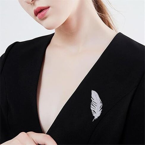 Feather Brooch Pin for Women Trendy Elegant Gold Silver Rhinestone Crystal Feather Leaf Brooch Lapel Pins Clothing Hat Bag Dress Jewelry Gifts Accessories in Kuwait