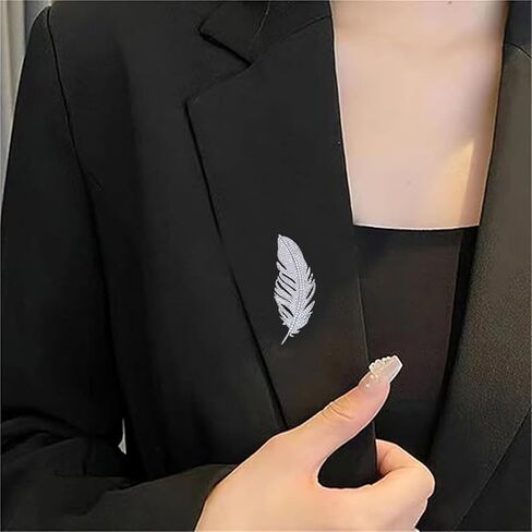 Feather Brooch Pin for Women Trendy Elegant Gold Silver Rhinestone Crystal Feather Leaf Brooch Lapel Pins Clothing Hat Bag Dress Jewelry Gifts Accessories in Kuwait