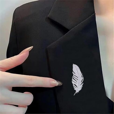 Feather Brooch Pin for Women Trendy Elegant Gold Silver Rhinestone Crystal Feather Leaf Brooch Lapel Pins Clothing Hat Bag Dress Jewelry Gifts Accessories in Kuwait