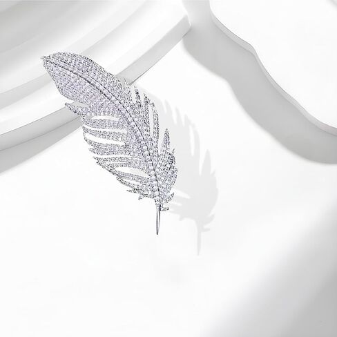 Feather Brooch Pin for Women Trendy Elegant Gold Silver Rhinestone Crystal Feather Leaf Brooch Lapel Pins Clothing Hat Bag Dress Jewelry Gifts Accessories in Kuwait