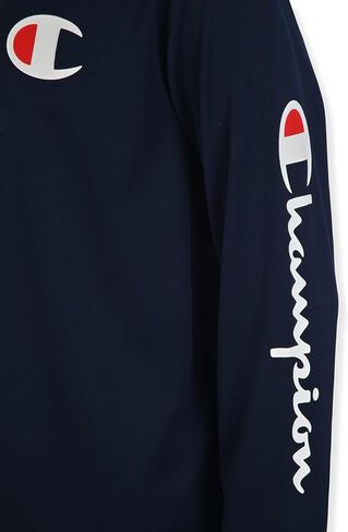 Champion Boys Long Sleeve Hooded Tee Shirt Lightweight Tech Fabric Athletic T-Shirt for Kids in Kuwait
