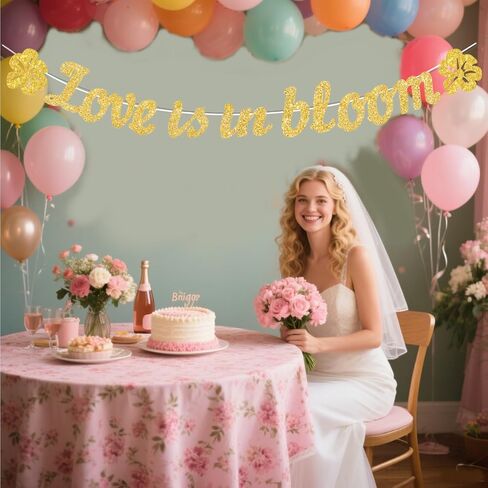 Love is in Bloom Bridal Shower Decorations,Glitter Rose Gold Banner Floral Themed Hanging Swirls for Wedding Shower Party Decor in Kuwait