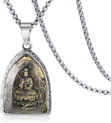 Thai Elephant Buddha Kuan Yin Amulet Pendant Titanium Stainless Steel Gold Buddhist Necklace in Saudi Arabia