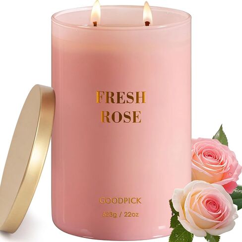 شموع Goodpick Fresh Rose للنساء ، شمعة وردية ، شمع الصويا 22 أوقية كبيرة 120 ساعة حرق ، شموع تخفيف الإجهاد العطرية in Kuwait