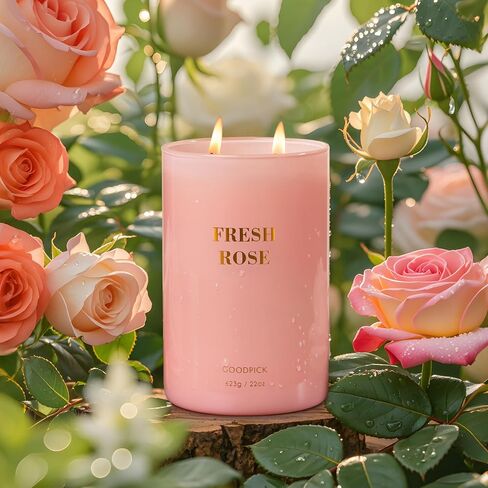 شموع Goodpick Fresh Rose للنساء ، شمعة وردية ، شمع الصويا 22 أوقية كبيرة 120 ساعة حرق ، شموع تخفيف الإجهاد العطرية in Kuwait