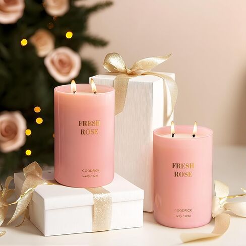 شموع Goodpick Fresh Rose للنساء ، شمعة وردية ، شمع الصويا 22 أوقية كبيرة 120 ساعة حرق ، شموع تخفيف الإجهاد العطرية in Kuwait