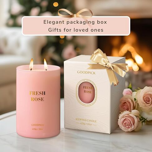 شموع Goodpick Fresh Rose للنساء ، شمعة وردية ، شمع الصويا 22 أوقية كبيرة 120 ساعة حرق ، شموع تخفيف الإجهاد العطرية in Kuwait