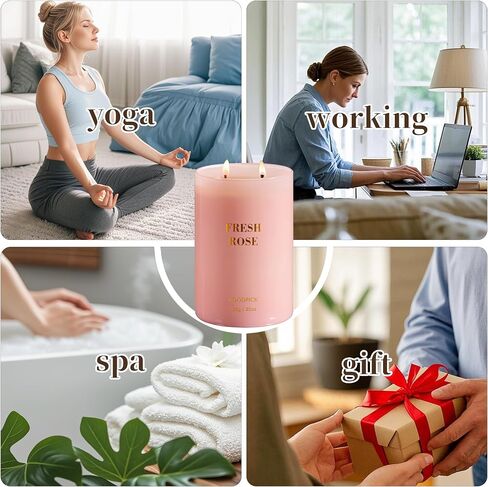 شموع Goodpick Fresh Rose للنساء ، شمعة وردية ، شمع الصويا 22 أوقية كبيرة 120 ساعة حرق ، شموع تخفيف الإجهاد العطرية in Kuwait