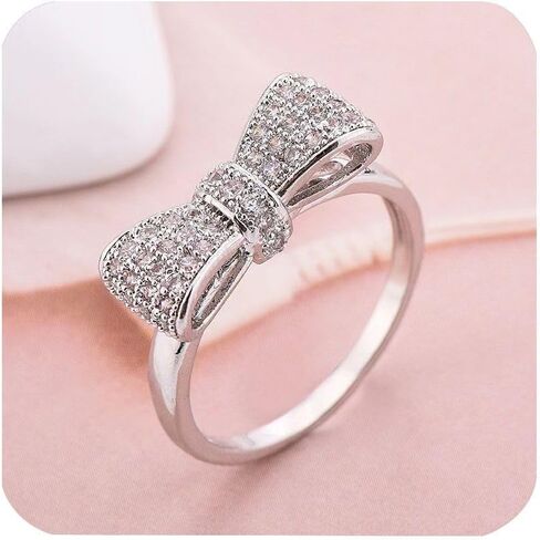 Fashion 925 Sterling Silver Women's Ring اللامع القوس الزركون الزركون الكامل Diamond Princess Ring اقترح خطوبة فرقة الزفاف الأحجار الكريمة كوكتيل عيد الميلاد Crystal Hollow Ring HM245 (7) in Kuwait