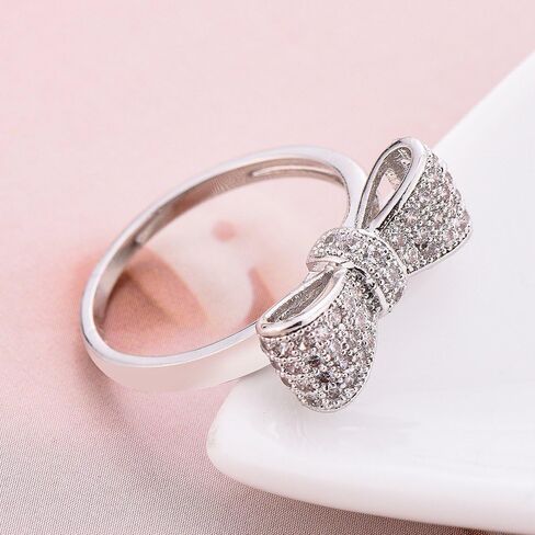 Fashion 925 Sterling Silver Women's Ring اللامع القوس الزركون الزركون الكامل Diamond Princess Ring اقترح خطوبة فرقة الزفاف الأحجار الكريمة كوكتيل عيد الميلاد Crystal Hollow Ring HM245 (7) in Kuwait