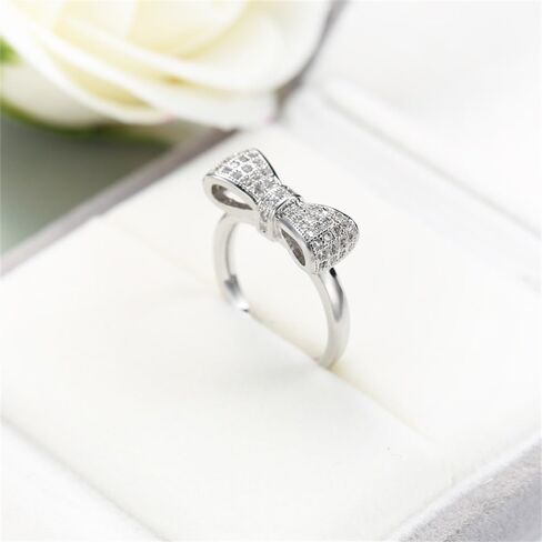 Fashion 925 Sterling Silver Women's Ring اللامع القوس الزركون الزركون الكامل Diamond Princess Ring اقترح خطوبة فرقة الزفاف الأحجار الكريمة كوكتيل عيد الميلاد Crystal Hollow Ring HM245 (7) in Kuwait
