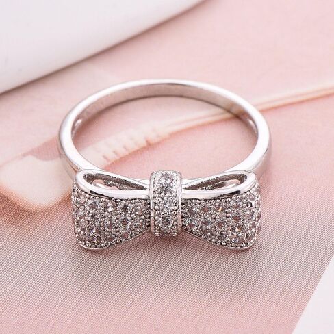 Fashion 925 Sterling Silver Women's Ring اللامع القوس الزركون الزركون الكامل Diamond Princess Ring اقترح خطوبة فرقة الزفاف الأحجار الكريمة كوكتيل عيد الميلاد Crystal Hollow Ring HM245 (7) in Kuwait