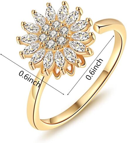 Sunflower Fidget Ring for Women Spinning Sunflower Rings Rhinestone Anxiety Rings Open Adjustable Ring Trendy Jewelry in Saudi Arabia