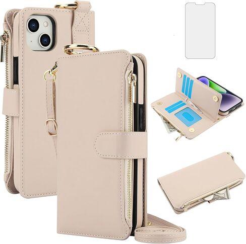 Asuwish Phone Case for iPhone 13 Mini 5.4 inch Zipper Wallet with Tempered Glass Screen Protector Strap Card Holder Cell Cover iPhone13mini i-Phone 13minicase i iPhone13 13mini Women Girls Pink in Kuwait