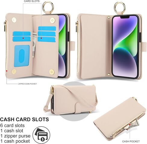 Asuwish Phone Case for iPhone 13 Mini 5.4 inch Zipper Wallet with Tempered Glass Screen Protector Strap Card Holder Cell Cover iPhone13mini i-Phone 13minicase i iPhone13 13mini Women Girls Pink in Kuwait