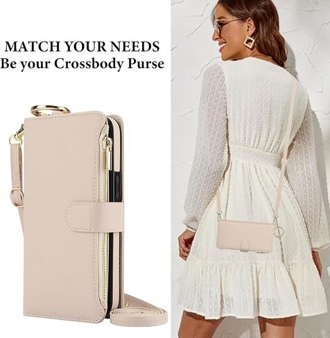 Asuwish Phone Case for iPhone 13 Mini 5.4 inch Zipper Wallet with Tempered Glass Screen Protector Strap Card Holder Cell Cover iPhone13mini i-Phone 13minicase i iPhone13 13mini Women Girls Pink in Kuwait