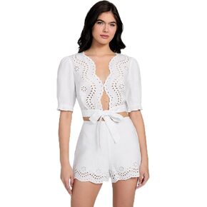 GUESS Women's Eco Short Sleeve Dessa Tie Front Top in Kuwait