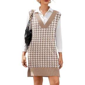 Zeagoo Women's V Neck Sweater Vest Dress Oversized Sleeveless Casual Pullover Sweater Fall Winter Knit Slit Short Dress in Saudi Arabia