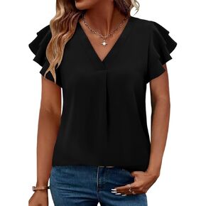 Magritta Womens Tops Dressy Casual Short Sleeve Pleated Tshirt 2025 Summer Loose Fitting Blouse Fashion V Neck Business Shirt in Kuwait