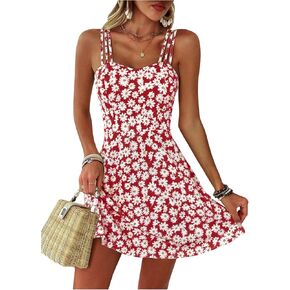 SOLY HUX Women's Floral Print Cami Dress Spaghetti Strap A Line Flowy Summer Mini Dresses Sundress in Saudi Arabia