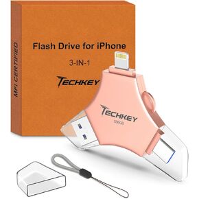 USB 3.0 Flash Drive 64gb for iPhone, 3in1 External Memory Picture Keeper Storage Stick for Photo/Video/Data Saver/Backup, V8.29High Speed Thumb Drives for iPhone/iPad/Android/PC - Topaz-Topaz in Kuwait