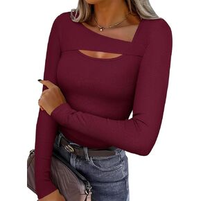 Reoria Women's Sexy مضلع قمم طويلة الأكمام قمم 2025 Fall Trendy Slim Fit Y2K Fashion Out tirts t in Kuwait
