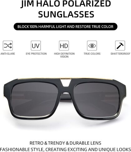 JIM HALO Trendy Polarized Aviator Sunglasses for Women Men, Vintage Rectangle Shades Sun Glasses UV400 in Saudi Arabia