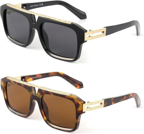 JIM HALO Trendy Polarized Aviator Sunglasses for Women Men, Vintage Rectangle Shades Sun Glasses UV400 in Kuwait