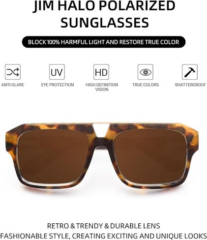 JIM HALO Trendy Polarized Aviator Sunglasses for Women Men, Vintage Rectangle Shades Sun Glasses UV400 in Kuwait