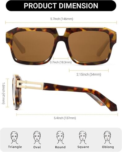 JIM HALO Trendy Polarized Aviator Sunglasses for Women Men, Vintage Rectangle Shades Sun Glasses UV400 in Kuwait