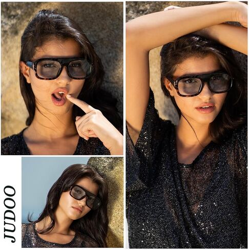 JUDOO Retro 70s Square Aviator Sunglasses for Women Men Tortoise Green Chunky Bridge Sunglasses Thick Frame Vintage Aviators in Kuwait
