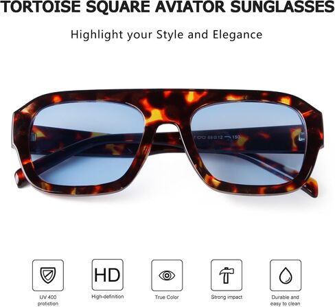 JUDOO Retro 70s Square Aviator Sunglasses for Women Men Tortoise Green Chunky Bridge Sunglasses Thick Frame Vintage Aviators in Kuwait