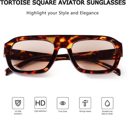 JUDOO Retro 70s Square Aviator Sunglasses for Women Men Tortoise Green Chunky Bridge Sunglasses Thick Frame Vintage Aviators in Kuwait