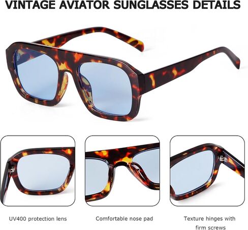 JUDOO Retro 70s Square Aviator Sunglasses for Women Men Tortoise Green Chunky Bridge Sunglasses Thick Frame Vintage Aviators in Kuwait