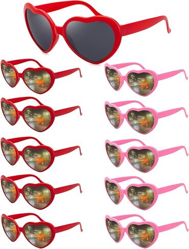 10 حزمة القلب النظارات الشمسية للنساء الرجال عتيقة القلب تأثير حيود نظارات العازبة كبيرة الحجم in Kuwait