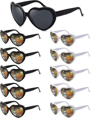 10 Pack Heart Sunglasses for Women Men Vintage Heart Effect Diffraction Glasses Oversized Bachelorette Party Sunglasses in Kuwait
