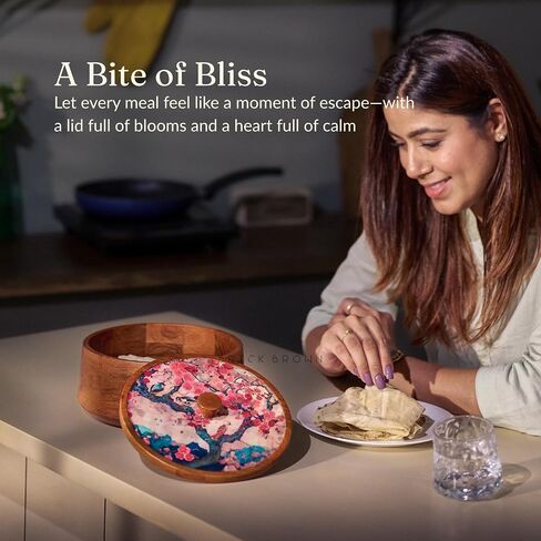 ® Handcrafted Enamel Coated Wooden Bliss Roti Box | Chapati Box for Kitchen | Hot Pot Casserole for Roti Server Tableware Serving | Case Roti Dabba with Lid (8.8 × 8.8 × 4.5 Inch) in Saudi Arabia