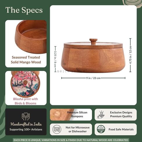 ® Handcrafted Enamel Coated Wooden Bliss Roti Box | Chapati Box for Kitchen | Hot Pot Casserole for Roti Server Tableware Serving | Case Roti Dabba with Lid (8.8 × 8.8 × 4.5 Inch) in Saudi Arabia