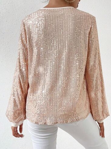 SweatyRocks Women's Sequin Long Sleeve Blouse Casual Round Neck Pullover Shirt Tops in Saudi Arabia