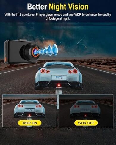 DashCam Front and Rear Dash Cam, 4K HD Dash Cam for Cars, Built-in WiFi, Night Vision, 170°Wide Angle, WDR, 24 Hours Parking Monitor, G-Sensor, Loop Recording, Free 64GB Card in Saudi Arabia