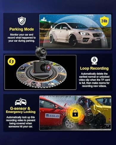 DashCam Front and Rear Dash Cam, 4K HD Dash Cam for Cars, Built-in WiFi, Night Vision, 170°Wide Angle, WDR, 24 Hours Parking Monitor, G-Sensor, Loop Recording, Free 64GB Card in Saudi Arabia