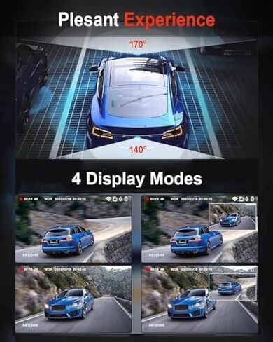 DashCam Front and Rear Dash Cam, 4K HD Dash Cam for Cars, Built-in WiFi, Night Vision, 170°Wide Angle, WDR, 24 Hours Parking Monitor, G-Sensor, Loop Recording, Free 64GB Card in Saudi Arabia
