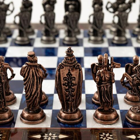 15’’ Handmade Chess Set with British Army Metal Chess Pieces, Luxury Storage Chess Board, for All Ages, Ideal for Father, (Blue) in Saudi Arabia
