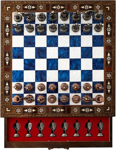 15’’ Handmade Chess Set with British Army Metal Chess Pieces, Luxury Storage Chess Board, for All Ages, Ideal for Father, (Blue) in Saudi Arabia